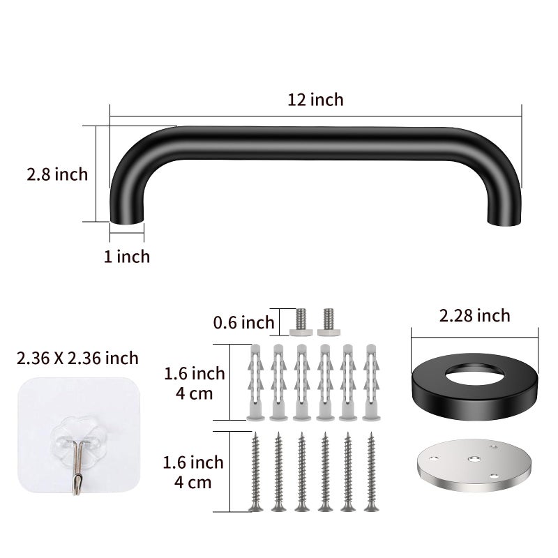 ZUEXT 12 Inch Stainless Steel Shower Grab Bar,ZUEXT Oil Rubbed Black Shower Handle,Bathroom Balance Bar,Safety Hand Rail Support Bar for Handicap Elderly Injury,Senior Assist Bar,Wall Concealed Mount Handle - Image 2